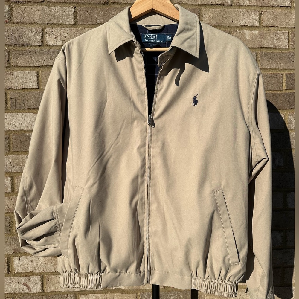 Ralph Lauren Grandpa Members Tan Khaki Lightweight Zip Up Bi Swing Jacket Sz Med